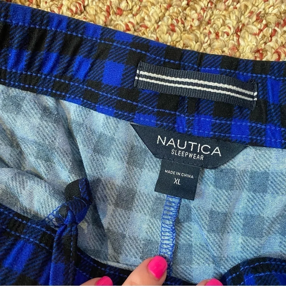Nautica Mens Flannel Pajama Pants Blue Black Gingham XL